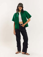 Load image into Gallery viewer, Forest Green Cropped Shirt