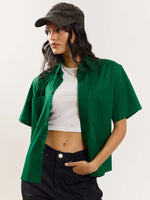 Load image into Gallery viewer, Forest Green Cropped Shirt