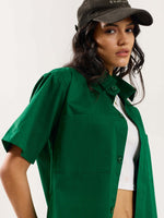 Load image into Gallery viewer, Forest Green Cropped Shirt