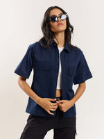 Load image into Gallery viewer, Navy Blue Cropped Shirt