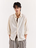 Load image into Gallery viewer, Almond White Linen Cropped Shirt