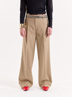 Load image into Gallery viewer, Beige Pinstriped Baggy Fit Trousers