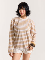 Load image into Gallery viewer, Beige & White Striped Loose Fit Cropped T-Shirt