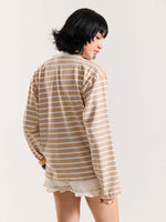 Load image into Gallery viewer, Beige & White Striped Loose Fit Cropped T-Shirt