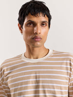 Load image into Gallery viewer, Beige & White Striped Loose Fit Cropped T-Shirt