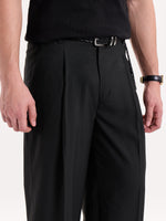 Load image into Gallery viewer, Black Pinstriped Baggy Fit Trousers