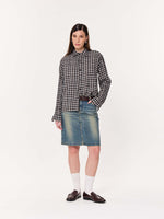 Load image into Gallery viewer, Black & Beige Checkered Oversized Cropped Shirt