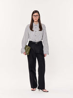 Load image into Gallery viewer, Black & White Seersucker Oversized Cropped Shirt