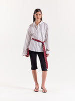Load image into Gallery viewer, Black & White Striped Cropped Poplin Shirt