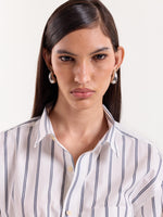 Load image into Gallery viewer, Black & White Striped Cropped Poplin Shirt