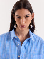 Load image into Gallery viewer, Blue Box Checkered Cropped Shirt