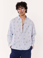 Load image into Gallery viewer, Blue Floral Pinstriped Printed Cropped Shirt