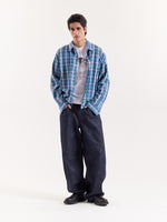 Load image into Gallery viewer, Blue Green & White Checkered Cropped Poplin Shirt