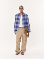 Load image into Gallery viewer, Blue Multichecked Oversized Cropped Shirt