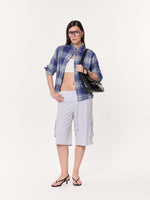 Load image into Gallery viewer, Blue Multichecked Oversized Cropped Shirt