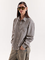 Load image into Gallery viewer, Blue & Beige Checkered Cropped Shirt