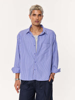 Load image into Gallery viewer, Blue & Black Striped Oversized Cropped Shirt