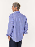 Load image into Gallery viewer, Blue & Black Striped Oversized Cropped Shirt