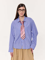 Load image into Gallery viewer, Blue & Black Striped Oversized Cropped Shirt