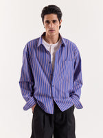 Load image into Gallery viewer, Blue & Peach Striped Poplin Cropped Shirt