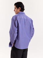 Load image into Gallery viewer, Blue & Peach Striped Poplin Cropped Shirt