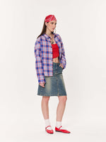 Load image into Gallery viewer, Blue & Red Madras Checkered Oversized Cropped Shirt