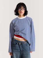Load image into Gallery viewer, Blue Striped Loose Fit Cropped T-Shirt