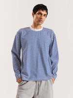 Load image into Gallery viewer, Blue Striped Loose Fit Cropped T-Shirt