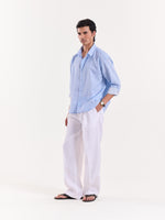 Load image into Gallery viewer, Blue & White Pinstriped Linen Cropped Shirt