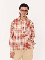 Load image into Gallery viewer, Brick Red Embroidered Gingham Cropped Shirt