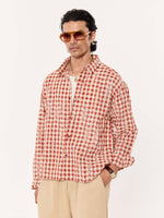 Load image into Gallery viewer, Brick Red Embroidered Gingham Cropped Shirt