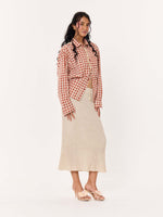 Load image into Gallery viewer, Brick Red Embroidered Gingham Cropped Shirt