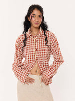 Load image into Gallery viewer, Brick Red Embroidered Gingham Cropped Shirt