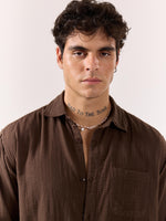 Load image into Gallery viewer, Dark Brown Gauze Holiday Shirt