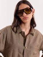 Load image into Gallery viewer, Brown Houndstooth Cropped Shirt