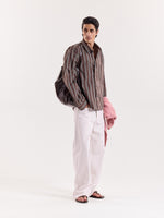 Load image into Gallery viewer, Brown Retro Striped Poplin Cropped Shirt