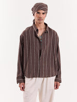 Load image into Gallery viewer, Brown Striped Floral Cropped Shirt