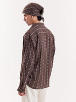 Load image into Gallery viewer, Brown Striped Floral Cropped Shirt