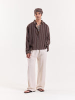 Load image into Gallery viewer, Brown Striped Floral Cropped Shirt