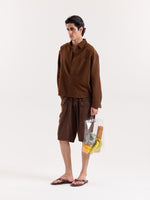 Load image into Gallery viewer, Brown & Black Striped Seersucker Cropped Shirt
