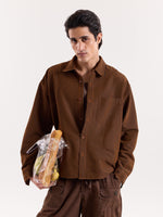 Load image into Gallery viewer, Brown & Black Striped Seersucker Cropped Shirt
