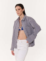 Load image into Gallery viewer, Brown & Blue Checkered Oversized Cropped Shirt