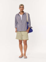 Load image into Gallery viewer, Brown & Blue Checkered Oversized Cropped Shirt