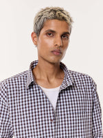 Load image into Gallery viewer, Brown & Blue Checkered Oversized Cropped Shirt