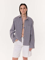 Load image into Gallery viewer, Brown & Blue Checkered Oversized Cropped Shirt