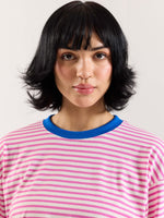 Load image into Gallery viewer, Bubblegum Pink Striped Loose Fit Cropped T-Shirt