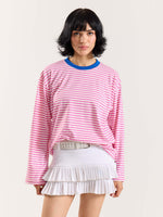 Load image into Gallery viewer, Bubblegum Pink Striped Loose Fit Cropped T-Shirt