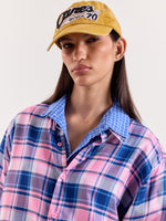 Load image into Gallery viewer, Bubblegum Pink & Blue Checkered Cropped Shirt