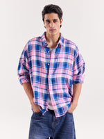 Load image into Gallery viewer, Bubblegum Pink & Blue Checkered Cropped Shirt