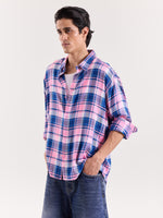 Load image into Gallery viewer, Bubblegum Pink & Blue Checkered Cropped Shirt